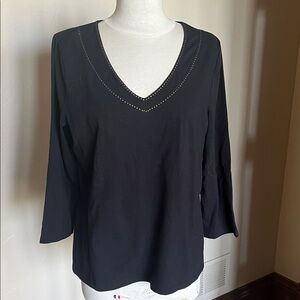 NWT Studded Liz Claiborne Black V-Neck Studded Blouse